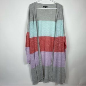ANDREE by UNIT  Colorblock Stripe Long Line Cardigan Women Plus Size 1X Sweater
